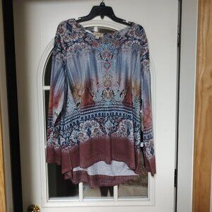 New One World Multi-Color Heather Gray Garden Tunic Top Size Women's 2X